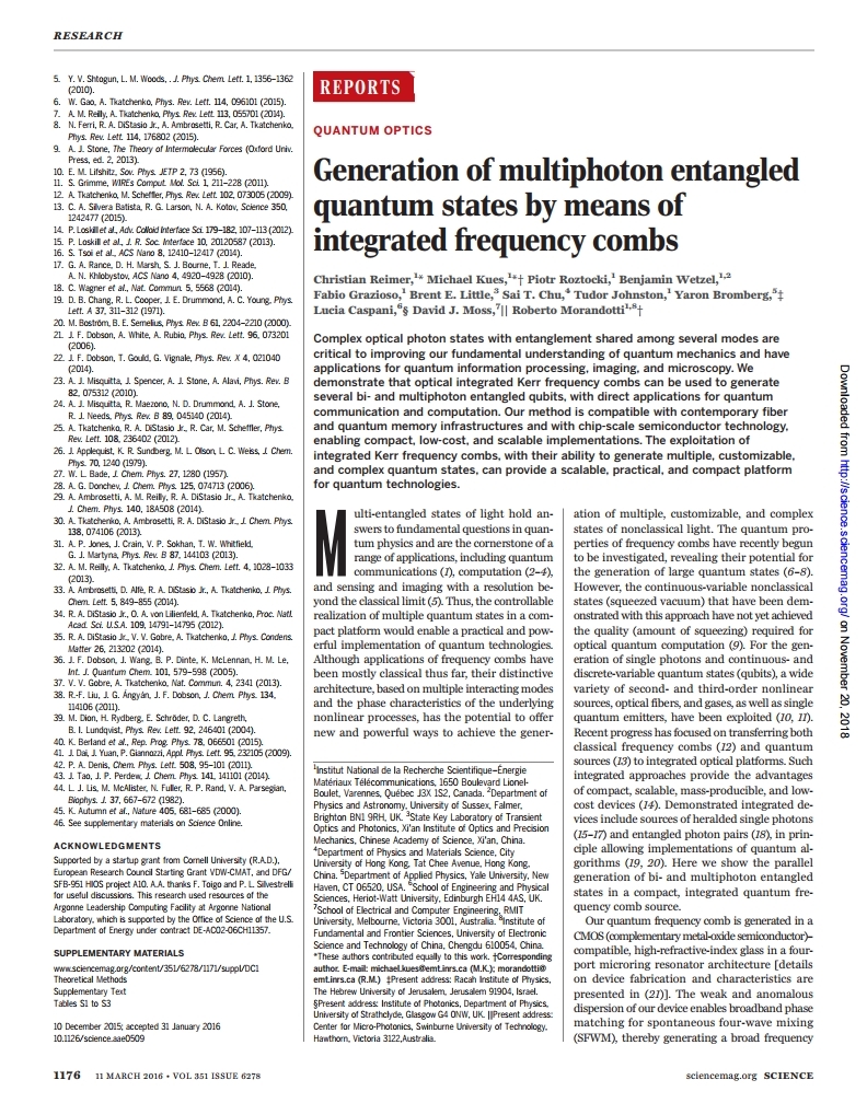 (2016-Science)Generation of multiphoton entangled quantum states by means of integrated frequency combs.pdf_page_1.jpg