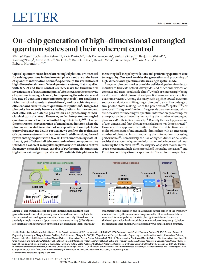 (2017-Nature)On-chip generation of high-dimensional entangled quantum states and their coherent control.pdf_page_01.jpg
